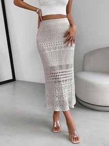 Crochet Knit Off White Maxi Skirt