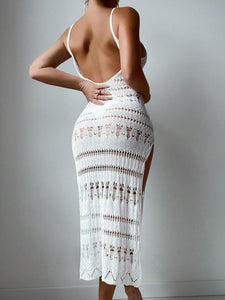 Beautiful White Sleeveless Crochet Cover Up Dress