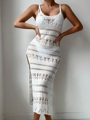 Beautiful White Sleeveless Crochet Cover Up Dress