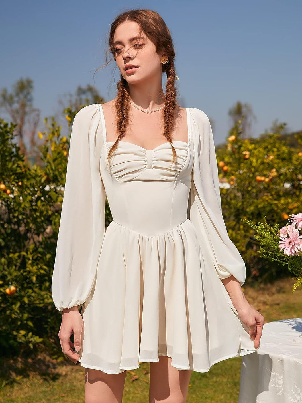 Ivory Goddess Victorian Long Sleeve Sweetheart Dress