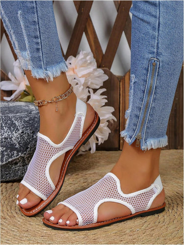 Pretty Mesh White Open Toe Sling Back Sandals