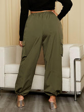 Load image into Gallery viewer, Plus Size High Waist Black Pocket Cargo Drawstring Casual Pants
