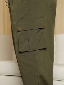 Plus Size High Waist Grey Pocket Cargo Drawstring Casual Pants