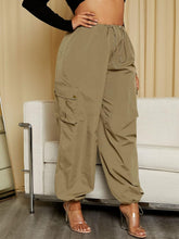 Load image into Gallery viewer, Plus Size High Waist Grey Pocket Cargo Drawstring Casual Pants