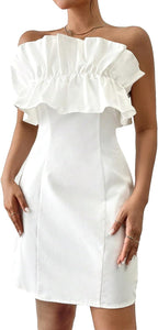 Ruffled White Strapless Mini Dress