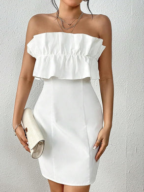 Ruffled White Strapless Mini Dress