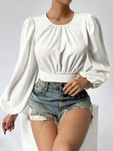 Load image into Gallery viewer, White Open Back Bow Tied Long Sleeve Top Blouse