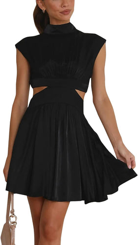 Dynasty Black Cut Out Mock Neck Mini Dress