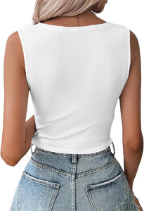 White Twist Front Cropped Sleeveless Top