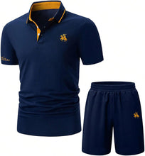 Load image into Gallery viewer, Men&#39;s Navy Blue Graphic Print Short Shirt &amp; Shorts Set