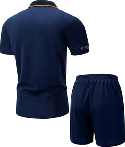 Men's Navy Blue Graphic Print Short Shirt & Shorts Set