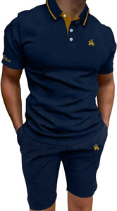 Men's Navy Blue Graphic Print Short Shirt & Shorts Set