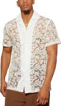 Load image into Gallery viewer, Men&#39;s Lace White Mesh Polo Style Short Sleeve Shirt