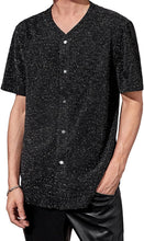 Load image into Gallery viewer, Men&#39;s Black Glitter Mesh Short Sleeve Shirt