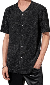 Men's Black Glitter Mesh Short Sleeve Shirt