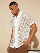 Load image into Gallery viewer, Men&#39;s Lace White Mesh Polo Style Short Sleeve Shirt