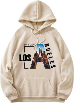 Men's Beige Los Angeles Long Sleeve Hoodie Pull Over Sweatshirt