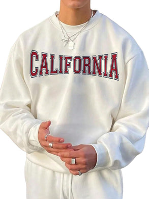 Men's White California Long Sleeve Pull Over Sweatshirt