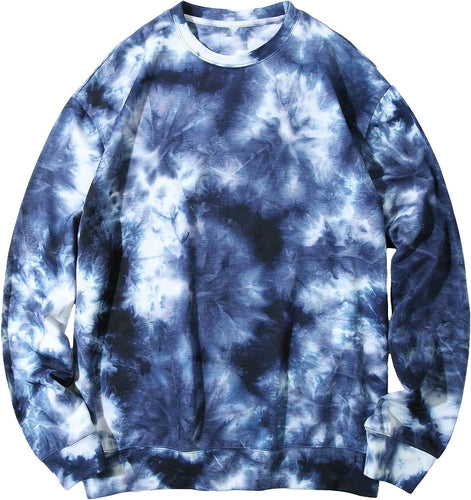 Men's Blue Tie Dye Long Sleeve Pull Over Sweatshirt