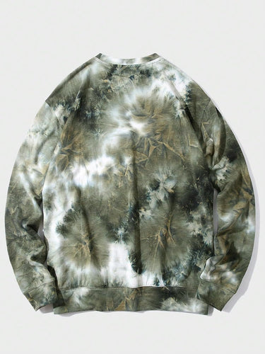 Men's Green Tie Dye Long Sleeve Pull Over Sweatshirt