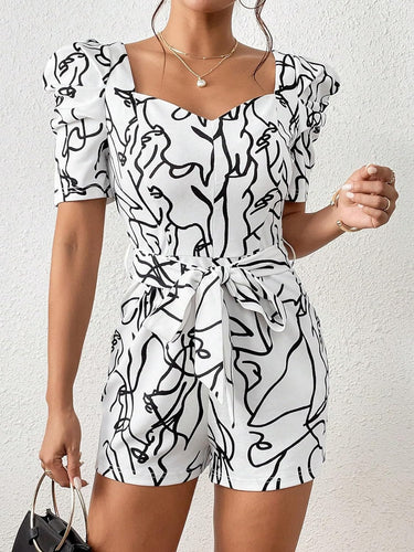 White Sweetheart Graphic Printed Short Sleeve Romper