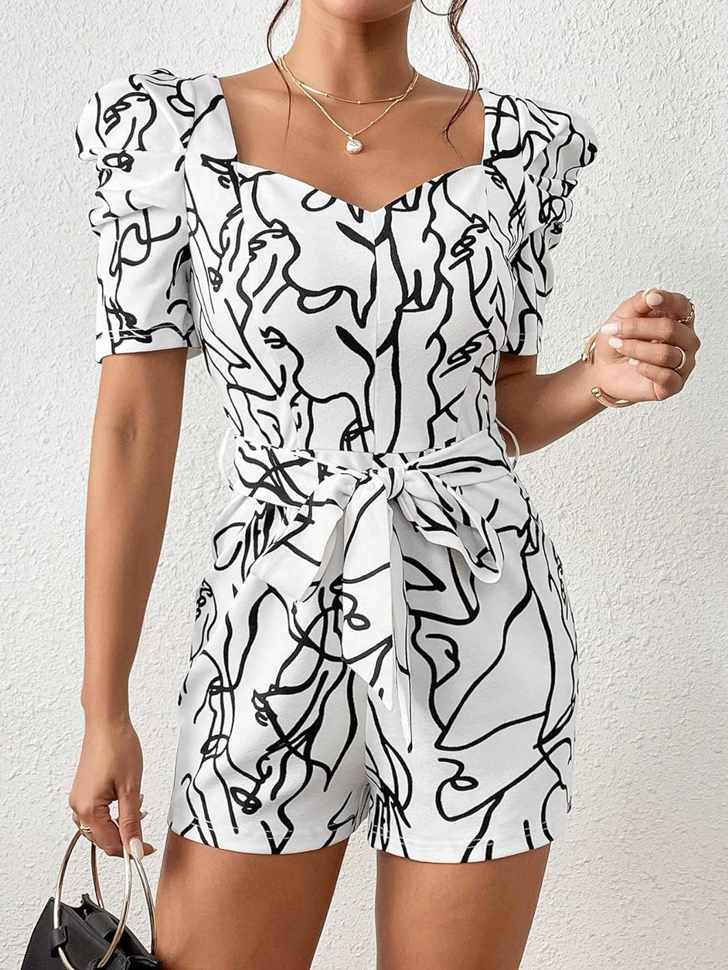White Sweetheart Graphic Printed Short Sleeve Romper