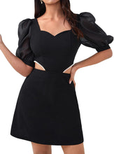 Load image into Gallery viewer, Black Sweartheart Pearl Puff Sleeve Cut Out Mini Dress