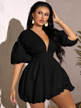 Load image into Gallery viewer, Sophisticated Black Puff Sleeve Deep V Mini Dress