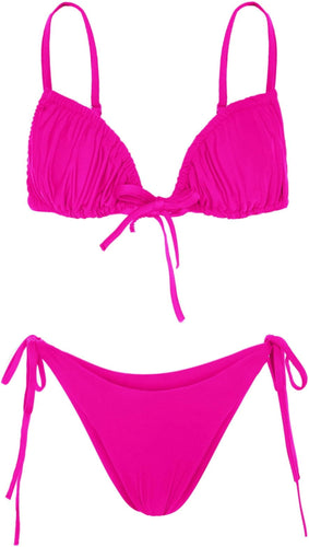 Fuschia Pink Strappy Triangle Cut Two Piece Bikini Swimsuit