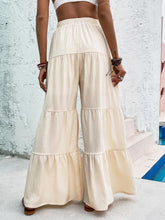 Load image into Gallery viewer, Boho Beige Ruffled Hem Wide Leg Pants