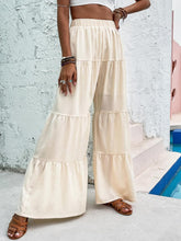 Load image into Gallery viewer, Boho Beige Ruffled Hem Wide Leg Pants