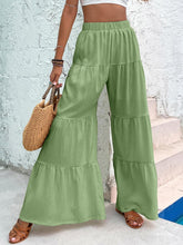 Load image into Gallery viewer, Boho Lime Green Ruffled Hem Wide Leg Pants