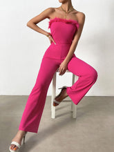 Load image into Gallery viewer, Strapless Pink Feathered Jumpsuit