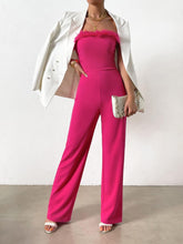Load image into Gallery viewer, Strapless Pink Feathered Jumpsuit