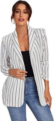 Pin Striped White Long Sleeve Blazer Jacket
