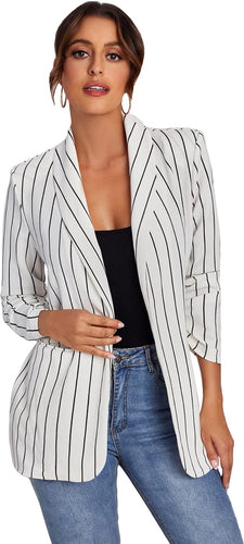 Pin Striped White Long Sleeve Blazer Jacket