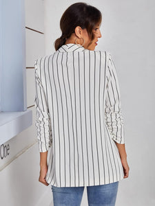 Pin Striped White Long Sleeve Blazer Jacket
