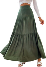 Load image into Gallery viewer, High Waist Tiered Green Maxi Skirt