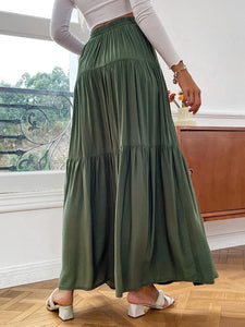 High Waist Tiered Green Maxi Skirt