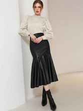 Load image into Gallery viewer, Black High Waist Mermaid Ruffle Midi Skirt
