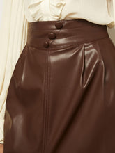 Load image into Gallery viewer, High Waist Chocolate Faux Leather Front Slit Midi Skirt