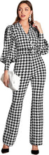 Load image into Gallery viewer, Black &amp; White Houndstooth Puff Sleeve Jumpsuit