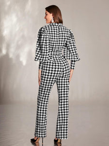 Black & White Houndstooth Puff Sleeve Jumpsuit