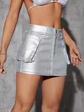Load image into Gallery viewer, Metallic Silver Cargo Pocket Style Mini Skirt