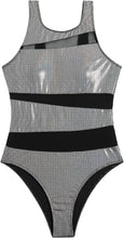 Load image into Gallery viewer, Metallic Silver Sparkle Mesh One Piece Swimsuit