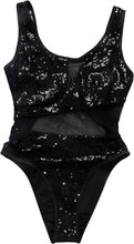 Load image into Gallery viewer, Black Sequin Metallic Sparkle Mesh One Piece Swimsuit