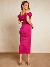 Load image into Gallery viewer, French Ruffled Pink Short Sleeve Ruched Midi Dress