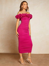 Load image into Gallery viewer, Ruffled Strapless Pink Bodycon Maxi Dress