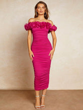 Load image into Gallery viewer, French Ruffled Pink Short Sleeve Ruched Midi Dress