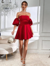Load image into Gallery viewer, Pretty Puff Black Sleeve Strapless Flared Cocktail Dress